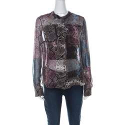 Preen by Thornton Bregazzi Multicolor Snakeskin Print Silk Blouse L