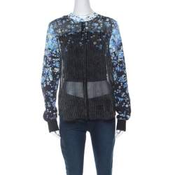 Preen Multicolor Floral and Striped Print Crepe Button Down Shirt L