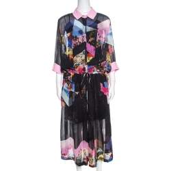 Pre Owned Preen by Thornton Bregazzi Multicolor Floral Print Sheer Georgette Shirt Dress M
