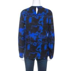 Proenza Schouler Indigo Graffiti Print Silk Layered Top S