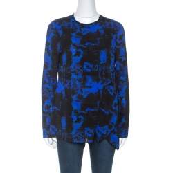 Proenza Schouler Indigo Graffiti Print Silk Layered Top S