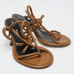 Proenza Schouler Brown Leather Pipe Ankle Wrap Sandals Size 36