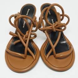 Proenza Schouler Brown Leather Pipe Ankle Wrap Sandals Size 36
