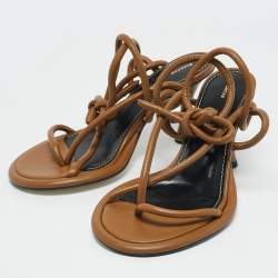 Proenza Schouler Brown Leather Pipe Ankle Wrap Sandals Size 36