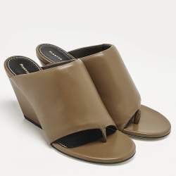 Pre Owned Proenza Schouler Brown Leather Slant Wedge Tong Sandals Size 37.5