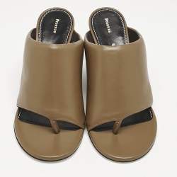 Pre Owned Proenza Schouler Brown Leather Slant Wedge Tong Sandals Size 37.5