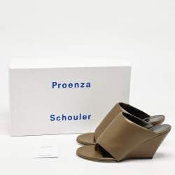 Pre Owned Proenza Schouler Brown Leather Slant Wedge Tong Sandals Size 37.5