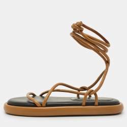 Pre Owned Proenza Schouler Brown Leather Pipe Flat Sandals Size 39