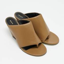 Pre Owned Proenza Schouler Brown Leather Slant Wedge Sandals Size 39