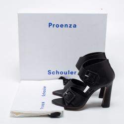 Pre Owned Proenza Schouler Black Leather Buckle Detail Sandals Size 36