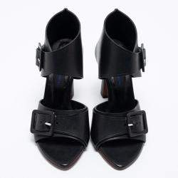 Pre Owned Proenza Schouler Black Leather Buckle Detail Sandals Size 36