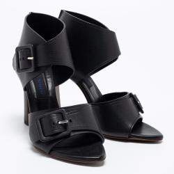 Pre Owned Proenza Schouler Black Leather Buckle Detail Sandals Size 36