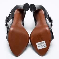 Pre Owned Proenza Schouler Black Leather Buckle Detail Sandals Size 36