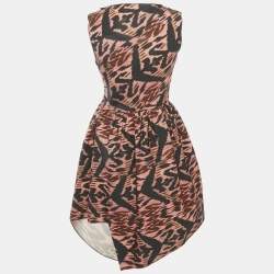 Pre Owned Proenza Schouler Black Printed Synthetic Asymmetric Midi Dress S
