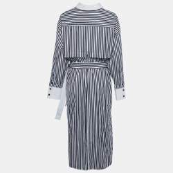 Pre Owned Proenza Schouler Black / White Striped Cotton Cut -Out Wrap Around Shirt Dress M
