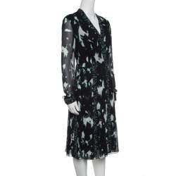 Pre Owned Proenza Schouler Black Printed Silk Pleated Long Sleeve Dress S