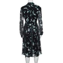 Pre Owned Proenza Schouler Black Printed Silk Pleated Long Sleeve Dress S
