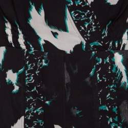 Pre Owned Proenza Schouler Black Printed Silk Pleated Long Sleeve Dress S