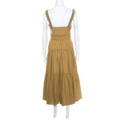 Pre Owned Proenza Schouler Khaki Green Cotton Tiered Tea Length Sleeveless Dress S