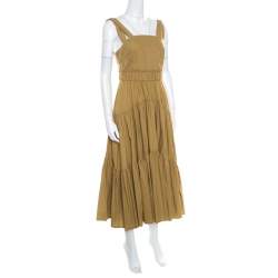 Pre Owned Proenza Schouler Khaki Green Cotton Tiered Tea Length Sleeveless Dress S