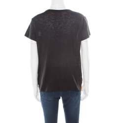 Pre Owned Proenza Schouler Black Slub Jersey Contrast Floral Print T-Shirt S