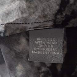 Pre Owned Proenza Schouler Monochrome Abstract Print Sheer Silk Embellished Waterfall Jacket and Dress Set M