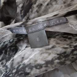 Pre Owned Proenza Schouler Monochrome Abstract Print Sheer Silk Embellished Waterfall Jacket and Dress Set M