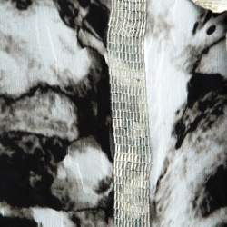 Pre Owned Proenza Schouler Monochrome Abstract Print Sheer Silk Embellished Waterfall Jacket and Dress Set M