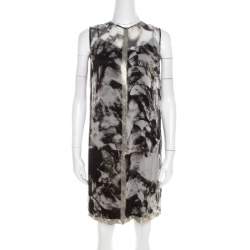 Pre Owned Proenza Schouler Monochrome Abstract Print Sheer Silk Embellished Waterfall Jacket and Dress Set M