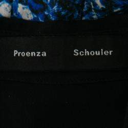 Pre Owned Proenza Schouler Blue and Black Micro Printed Silk Georgette Flared Dress S