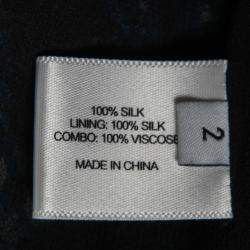 Pre Owned Proenza Schouler Blue and Black Micro Printed Silk Georgette Flared Dress S