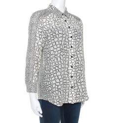 Pre Owned Proenza Schouler Cream Printed Silk Button Front Shirt M