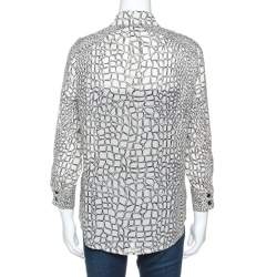 Pre Owned Proenza Schouler Cream Printed Silk Button Front Shirt M