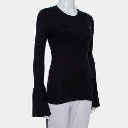 Pre Owned Proenza Schouler Black Rib Knit Bell Sleeve Crewneck Top S