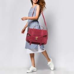 Pre Owned Proenza Schouler Magenta Suede Extra Large PS1 Top Handle Bag