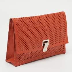 Pre Owned Proenza Schouler Orange Perforated Leather Flap Clutch