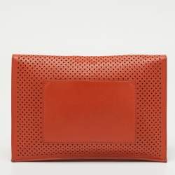 Pre Owned Proenza Schouler Orange Perforated Leather Flap Clutch