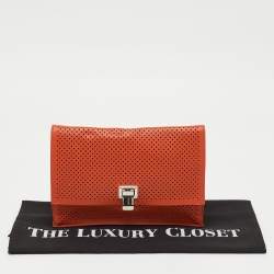 Pre Owned Proenza Schouler Orange Perforated Leather Flap Clutch