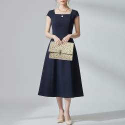 Pre Owned حقيبة كلتش برونزا شولير لانش شعر عجل بطبعة حيوانات أبيض داكن