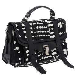 Pronza Schouler Black/White Leather and Canvas Medium PS1 Top Handle Bag
