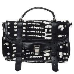 Pronza Schouler Black/White Leather and Canvas Medium PS1 Top Handle Bag
