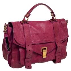 Pre Owned Proenza Schouler Magenta Leather Medium PS1 Top Handle Bag