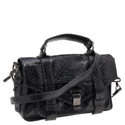 Proenza Schouler Black Python Leather Tiny PS1 Top Handle Bag