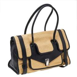 Pre Owned Proenza Schouler Black/Beige Raffia And Leather PS1 Keepall Bag