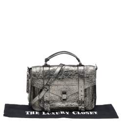 Proenza Schouler Metallic Silver Leather Medium PS1 Top Handle Bag