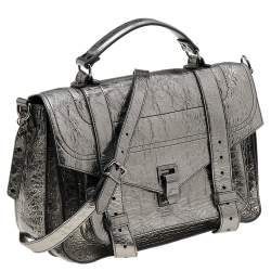 Proenza Schouler Metallic Silver Leather Medium PS1 Top Handle Bag