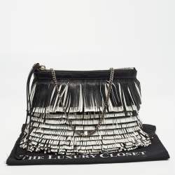 Pre Owned Proenza Schouler Black/White Leather Fringe Crossbody Bag