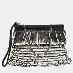 Pre Owned Proenza Schouler Black/White Leather Fringe Crossbody Bag