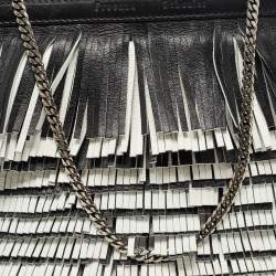 Pre Owned Proenza Schouler Black/White Leather Fringe Crossbody Bag