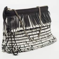 Pre Owned Proenza Schouler Black/White Leather Fringe Crossbody Bag